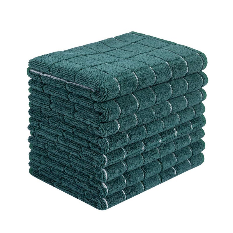 HYER KITCHEN Microfiber Dish Towels - Soft, Super Absorbent and Lint Free Kitchen Towels - 8 Pack (Lattice Designed Green Colors) - 26 x 18 Inch (Dark Green) - Image 1